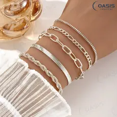 5pcs pulseiras em aço inoxidável hipoalergênico não escurece a prova d’água