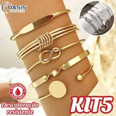 Conjunto De Pulseira De Torção Geométrica 5 Peças Para Mulheres Minimalista Empilhável Presente De Joias Da Sorte-OASIS