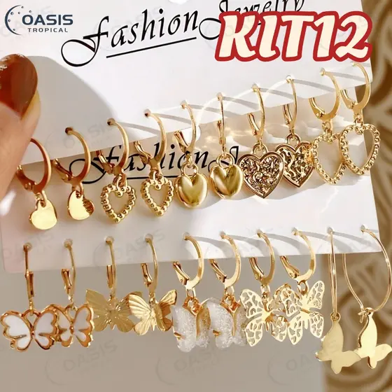 KIT12 Conjunto Elegante Brinco Com Argola De Ouro Brincos De Pérola Para Mulheres Joias Acessórios 12PCS