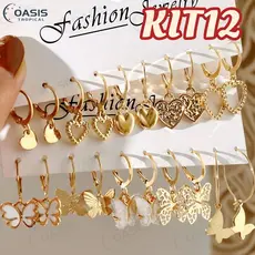 KIT12 Conjunto Elegante Brinco Com Argola De Ouro Brincos De Pérola Para Mulheres Joias Acessórios 12PCS