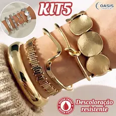 Kit 5 Pulseiras Femininas Ajustáveis Estilo Praia Boho Chic Dourado/Prata Conjunto Elegante Moda Verão