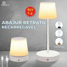 Kit 4 Abajur LED Recarregável Retrátil de Aço Luz Neutra Ajustável 3 Tons USB Sala/Escritório/Quarto