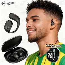 Fone de ouvido TWS com condução óssea, sem fio, Bluetooth 5.3, clip-on, display digital, redução de ruído verdadeira -LU