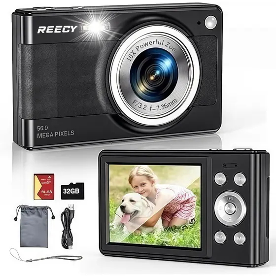 Câmera Digital HD 1080P | CCD de foco automático de 2.88 polegadas, recarregável, bateria substituível | Zoom 16X + 56MP