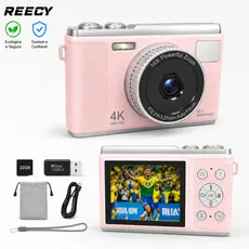 REECY Câmera Digital 4K HD, 50MP, Zoom 16X, Auto Foco, Anti-vibração, Cartão 32G OFERTA, Para Iniciantes e Estudantes