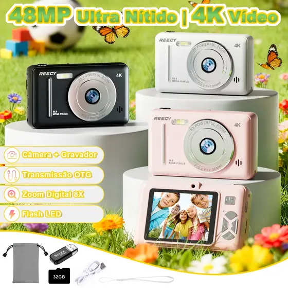 Câmera Infantil Brinquedo CCD 8X Zoom | MP3 + Jogos | Recarregável | Com Cordão | Presente
