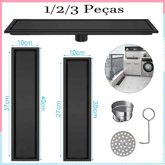 1/2/3 Peças Ralo Linear Oculto Para Banheiro Ralo Invisível Escoamento Piso Porcelanato Tampa Oculta Aço inoxidável