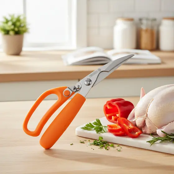 Tesoura Faca Lâmina Culinária Cozinha  - Mundial Cor Laranja