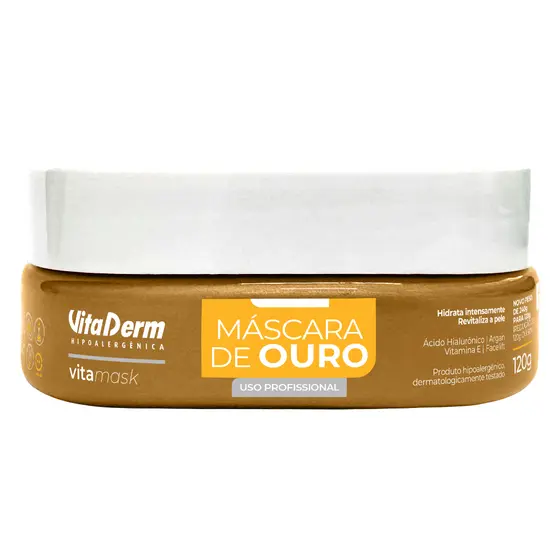 Máscara Facial de Ouro Vitaderm 120g- Hidratação e Lifting Profissional com Hialurônico e Vitamina E