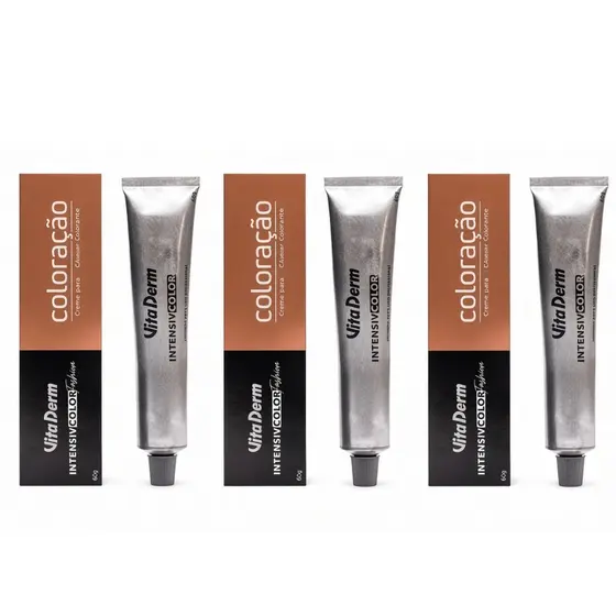 Kit 3 Colorações Profissionais Vita Derm Intensiv Color 60g com Óleo de Argan - Escolha sua Cor
