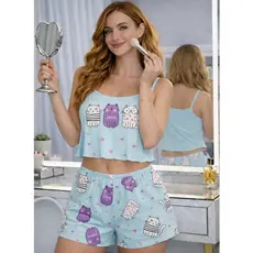 Pijama de Short Dool Suede Personalizado Blogueira Virginia Camisete Roupa de Dormir Feminina