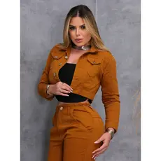 Conjunto Jaqueta Cropped Calça Elastico Na Cintura Inverno
