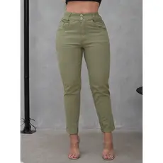 Calça Mom Jeans Com Elástico No Cós E Barra Dobrada Marmorizada Alianza Jeans