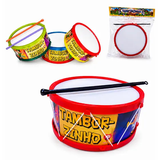 Tambor Tamborzinho Infantil Musical com Baquetas Brinquedo Educativo Crianças