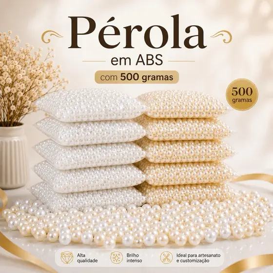 Pérola Inteira Com Furo ABS 6,8,10,12,14,16MM - 500Gr Pérola Terço Artesanato Colar Perolado