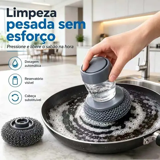 Escova de Limpeza para Louça e Panela em Aço com Dispenser - Limpeza Rápida e Eficiente,Essencial para Cozinha!