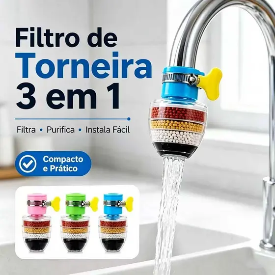 Filtro Purificador Arejador Com Filtro De Água Purificador Carvão Ativado 3 em 1 Bico Arejador Para Torneira De Cozinha