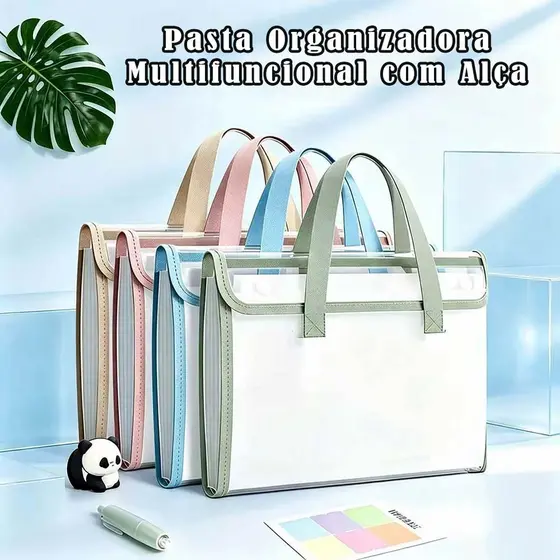 Pasta Organizadora Multifuncional com Alça - 4 Cores, Impermeável e com 13 Compartimentos para Documentos