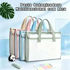 Pasta Organizadora Multifuncional com Alça - 4 Cores, Impermeável e com 13 Compartimentos para Documentos