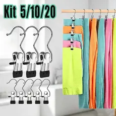 Kit 10/20 PCS Cabide Metal Com Prendedor Clip Para Pendurar Calça Armário Presilha Roupas Gancho Giratório