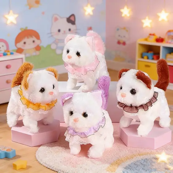 Gato de Pelúcia Elétrico, Anda, Mia e Mexe a Cabeça - Brinquedo Interativo Companheiro para Crianças