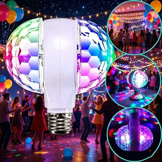 Lâmpada LED Duas Cabeças Giratória RGB - Luz de Festa, Discoteca e Aniversário！