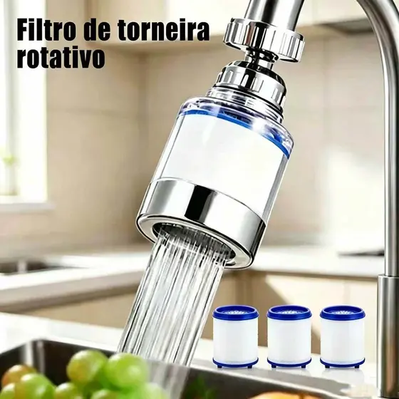 Filtro de Torneira Rotativo Universal Purificador de Água Remove Cloro Booster para Cozinha