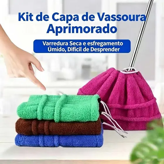 1/2/3 Peça Capa De Pano Para Vassoura E Rodo Reutilizável De Microfibra