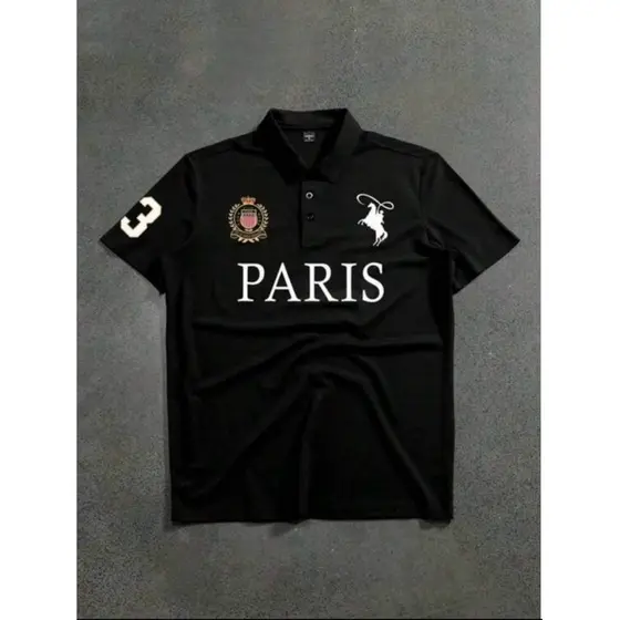 Camisa Polo Paris Timi Manga Curta com Gola Estampa Verão Masculina