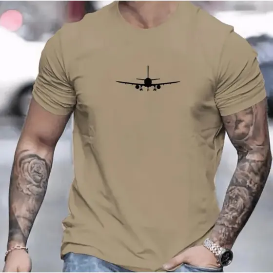 Camiseta Masculina Camisa Avião Estampada Peito Moda Verão 100% Algodão