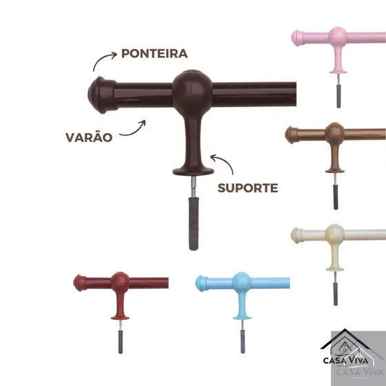 Varão de cortina simples com 2,40 metros 19mm Várias cores