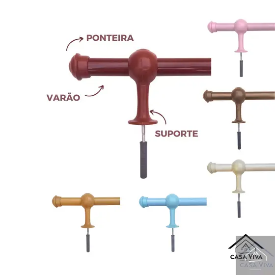 Varão de Cortina simples para cortina 1,00 metros 19mm Várias cores