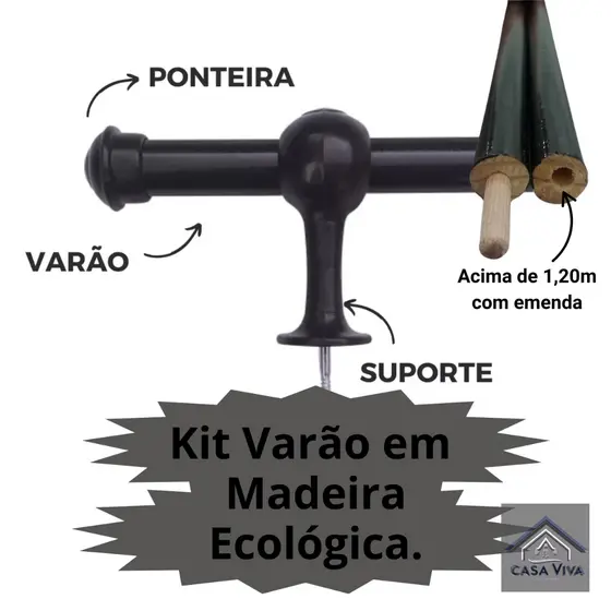 Varão de cortina de madeira 2,00 metros 19mm Várias cores