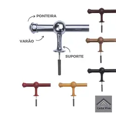 Kit varão de cortina simples com 3,00 metros 19mm Várias cores