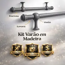 Varão Para Cortina de Madeira 2,00m x 19mm Suporte Decorativo Várias Cores Sala Quarto