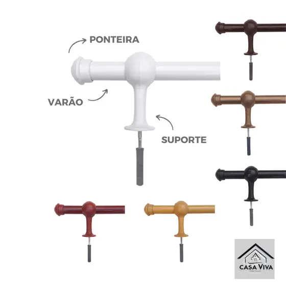 Varão para cortina simples 1metro 19mm várias cores