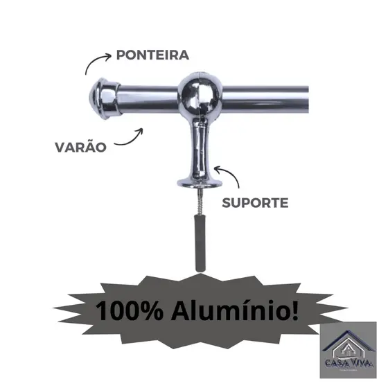 Kit Varão Para Cortina De Alumínio Polido Cromado 19 mm.