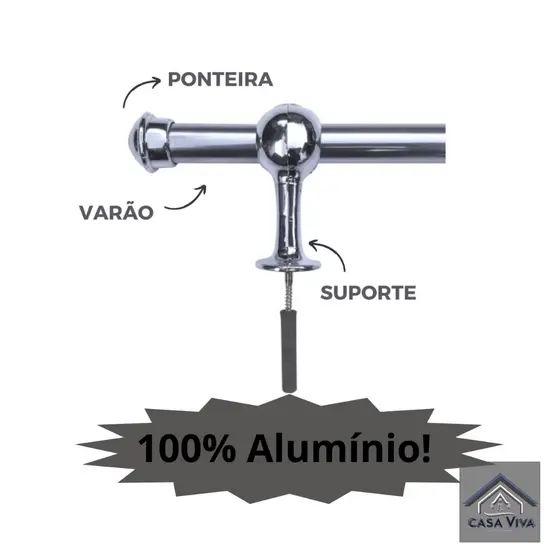 Kit Varão Para Cortina De Alumínio Polido Cromado 28 mm Grosso.