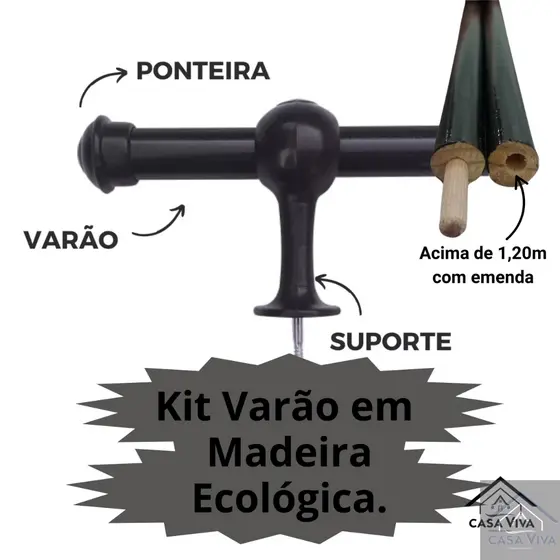 Kit varão de madeira 2,00 mts 19mm Várias cores