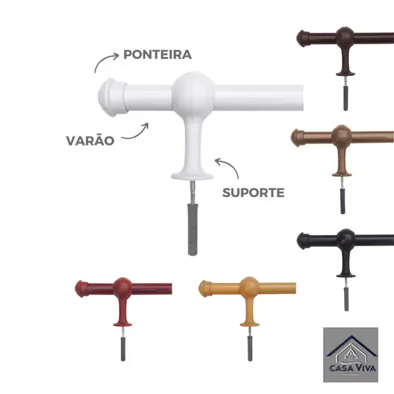 Varão de cortina simples 1,50 metros 28mm Várias cores