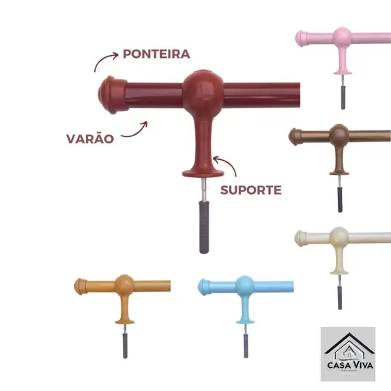 Varão para cortina simples 2 metros 28mm várias cores