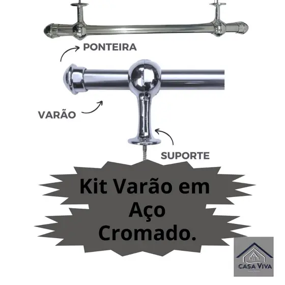 Kit Varão Para Cortina Em Aço 28mm Revestido Cromado.