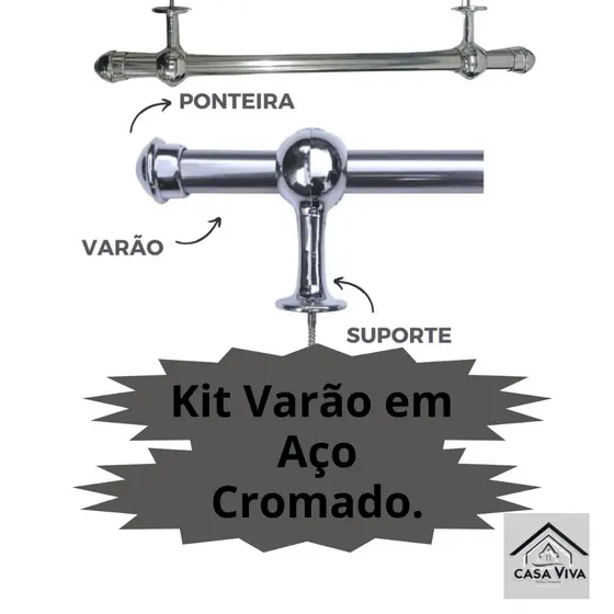 Kit varão Bastão para cortina de 3 metros de Aço 19mm Cromado