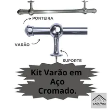Kit varão Bastão para cortina de 3 metros de Aço 19mm Cromado