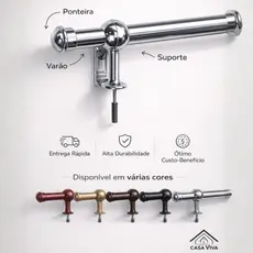 Varão para Cortina 3m 19mm Kit Simples Casa Quarto Sala Diversas Cores