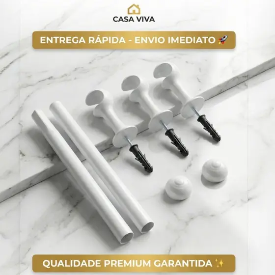 Kit Varão de Cortina Completo 3m 19mm Disponível em Diversas Cores