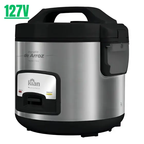 Panela Elétrica De Arroz 5 Xícaras Inox Pa‑100-Kian 127V – Cozinha Compacta, Função Aquecer e Revestimento Antiaderente
