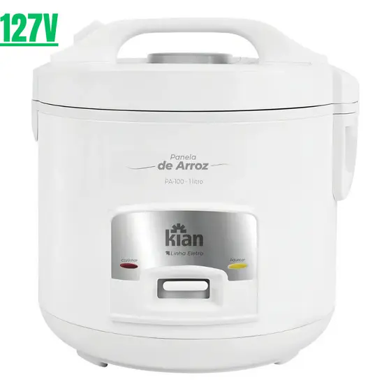 Panela Elétrica de Arroz Kian PA-100 Branca 127V – 5 Xícaras, Antiaderente e Função Manter Aquecido