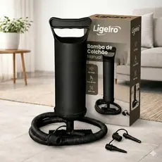 Bomba De Ar Manual Preta Com 3 Bicos Adaptadores Para Encher Piscina, Colchão E Boias Infláveis Ligeiro