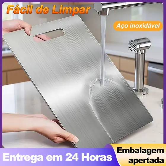 Tábua de Corte Aço Inoxidável 304 46cm Antibacteriana Resistente Cozinha Antiaderente Sem Mofo